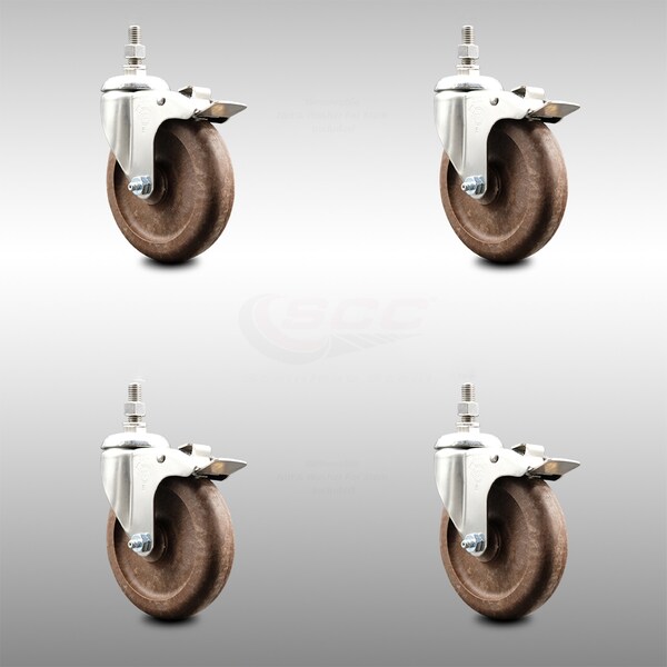 Service Caster 5 Inch 316SS High Temp Glass Filled Nylon 10mm Stem Caster Set Lock Brake SCC-SS316TSTTL20S514-GFNSHT-M1015-4 - main